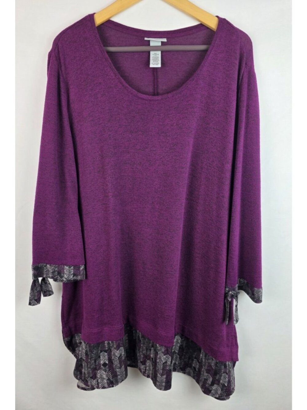 Catherines Women's Tunic Top Plus Size 1X Purple Soft Knit 3/4 Sleeve Shirt